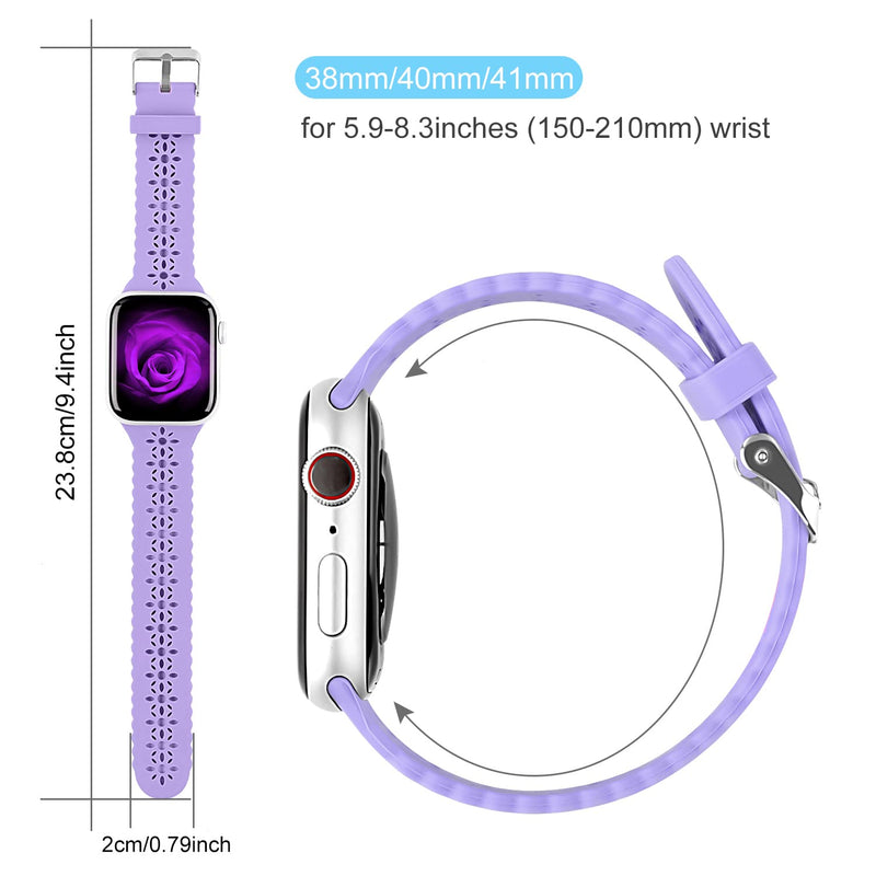 [Australia - AusPower] - [3 Pack] Silicone Bands Compatible with Apple Watch 38mm 40mm 41mm 42mm 44mm 45mm Women Soft Slim Lace Strap Waterproof Sports Replacement Band Smartwatch Wristband for iWatch Series SE 7 6 5 4 3 2 1 