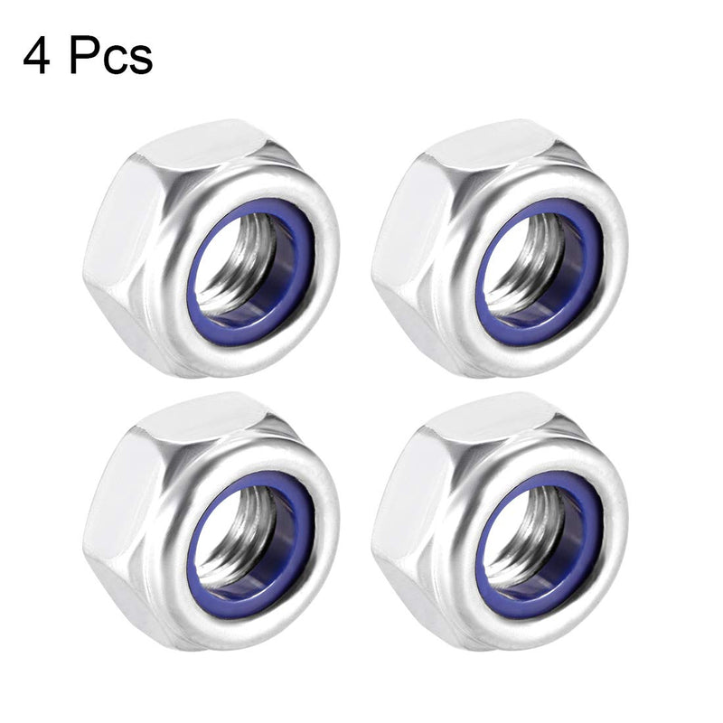 [Australia - AusPower] - uxcell M10 x 1.5mm Nylon Insert Hex Lock Nuts, 304 Stainless Steel, Plain Finish, Pack of 4 