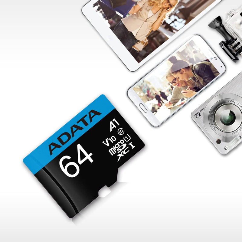 [Australia - AusPower] - ADATA Premier 64GB MicroSDHC/SDXC UHS-I Class 10 V10 A1 Memory Card with Adapter Read up to 100 MB/s (AUSDX64GUICL10A1-RA1) 