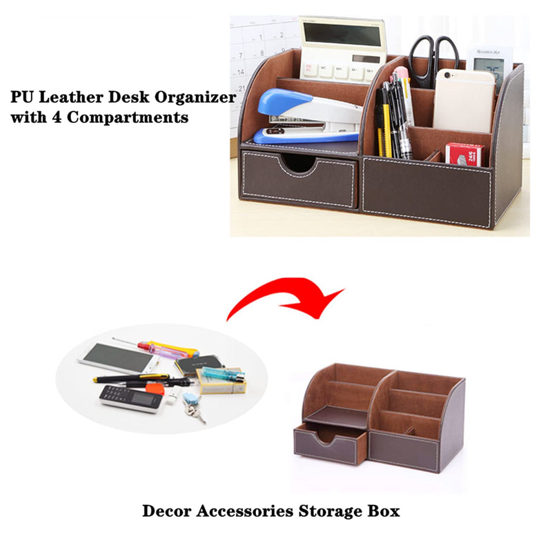 [Australia - AusPower] - YSTHEZ Storage Compartments Multifunctional PU Leather Desk Organizer Decor Accessories Storage Box for Business Card Pen Pencil Mobile Phone Stationery Holder,Brown 
