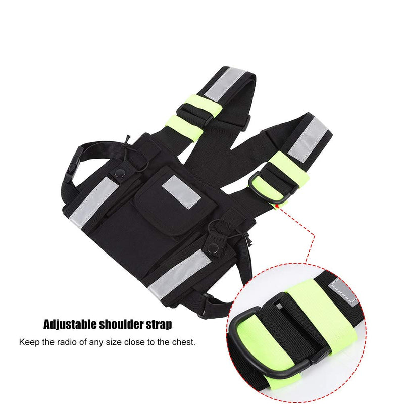 [Australia - AusPower] - Universal Hands Free Chest Harness Bag Holster for Walkie Talkie, Yellow Reflective TYT Vest Chest Bag Pouch for Walkie Talkie (PT-08 Bright Green) 