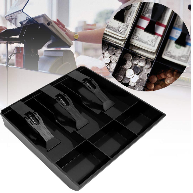 [Australia - AusPower] - Cash Register Drawer Insert Tray 3 Bill/3 Coin Compartments with Plastic Clip for Money Storage, Black 