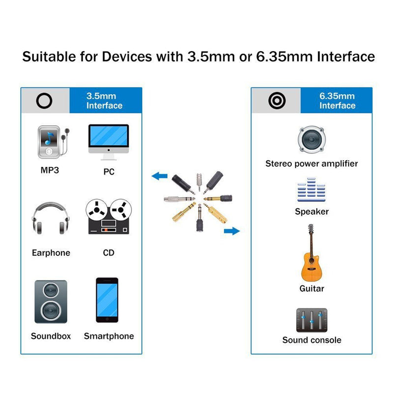 [Australia - AusPower] - Nightwolf 8 Pieces Audio Adapter Headphone Adapter Gold Stereo Adapter 6.35mm 1/4inch to 3.5mm 1/8inch 3.5 mm to 2.5mm Mic Plug Adapter Connector 