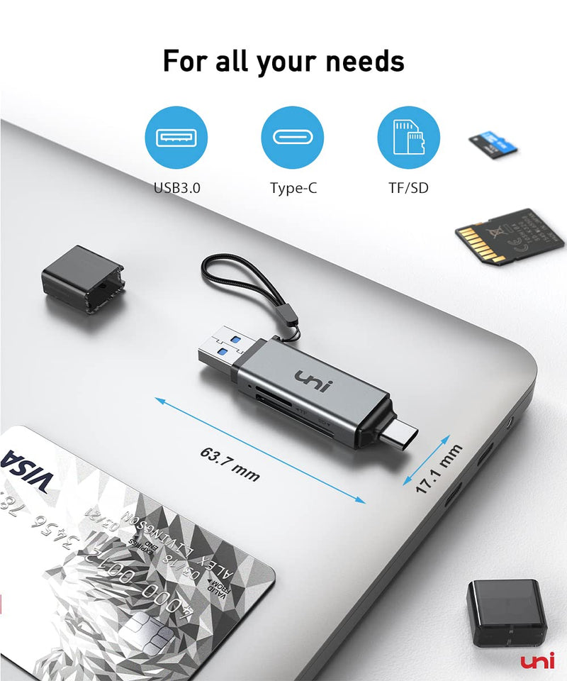 [Australia - AusPower] - SD Card Reader, uni USB C Memory Card Reader Adapter USB 3.0, Supports SD/Micro SD/SDHC/SDXC/MMC [Card Not Included], Compatible for MacBook Pro, MacBook Air, iPad Pro 2018, Galaxy S21 