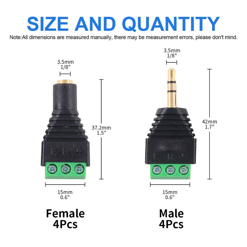 [Australia - AusPower] - Glarks 8Pcs 3.5mm(1/8inch) Stereo Audio Balanced Male & Female Jack to AV 3-Screw Video Balun Terminal Adapter Connector 