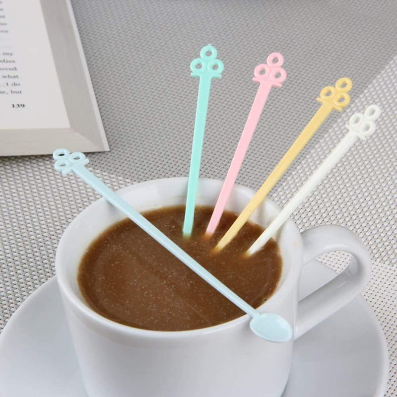 [Australia - AusPower] - 90 Pcs 5" Mini Plastic Coffee Tea Stirrers Spoon Colorful Disposable Drink Stirring Stick Bar for Coffee Beverage Tea Milk Honey Cocktail 