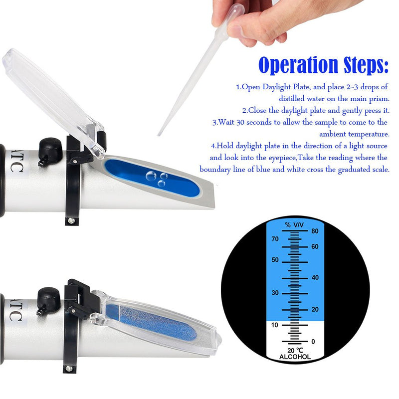 [Australia - AusPower] - Handheld Alcohol Refractometer,V·RESOURCING 0~80% Alcohol Content Measurement Tool Tester for Spirits Distilled Ethanol with Water like Whiskey, Brandy;Used in Scientific Research, Alcohol Purchase 