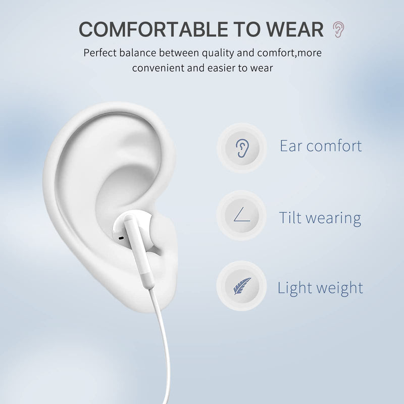 [Australia - AusPower] - 2 Pack Earbuds Headphones, Wired Earphones Noise Reduction with Microphone and Volume Control, Compatible with iPhone 13, 12 Pro, SE, 11 Pro, X, 8 Plus, 7 Plus White-B 