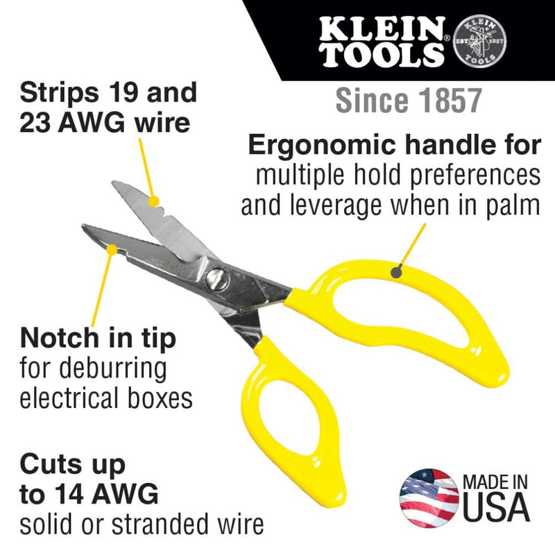 [Australia - AusPower] - Klein Tools 26001 Scissors, All-Purpose Electrician's Scissors with Cable Cutting Notch, Serrated Blades, Deburr Notch, 6.75-Inch 