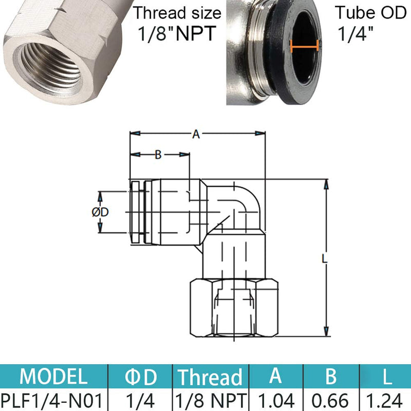 [Australia - AusPower] - Jienk 5PCS Pneumatic Female Elbow 1/4" Tube OD x 1/8" NPT Thread Push to Connect Air Fittings, 90 Degree NPT Female Nickel Plated Brass Air Line Quick Connector for Air Compressor 1/4" OD x 1/8" NPT Female 