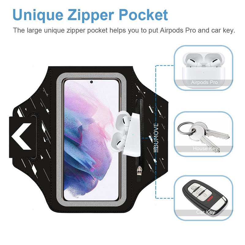 [Australia - AusPower] - Galaxy S22/S21/S20/S10 Armband, BUMOVE Gym Running Workouts Sports Cell Phone Arm Band for Samsung Galaxy S9, S10, S20, S21, S22 5G up to 6.2 inch with Earbuds Card Key Holder (Black) Black (Up to 6.2") 