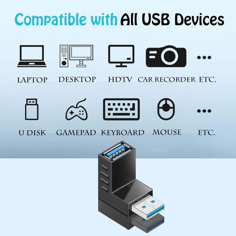 [Australia - AusPower] - Warmstor 4-Pack USB 3.0 Male to Female Adapter 90 Degree Up Angle and Down Angle USB Cable Extender Connector - Upgraded Version Max 2A Charging Speed 