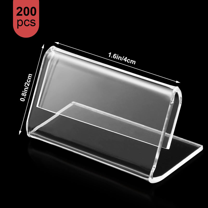 [Australia - AusPower] - 200 Pieces Mini Acrylic Sign Display Holder Clear Plastic Label Holders L Shape Price Name Label Stands Clear Price Tag Acrylic Holder for Counter Storage Bins Retail Shop Store Display (4 x 2 cm) 