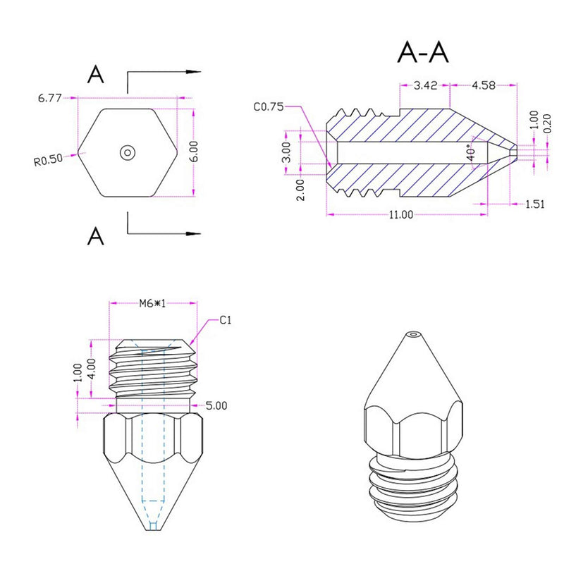 [Australia - AusPower] - 10 pcs 0.2MM MK8 3D Printer Extruder Nozzles for Creality Ender 3 Ender 3 pro Ender 5 CR-10 etc 