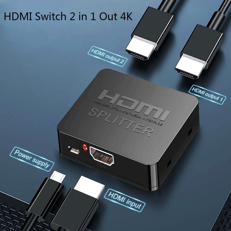 [Australia - AusPower] - JUEJUEZI HDMI Splitter 1 in 2 Out 4K@60Hz with HDMI Cable, HDMI Splitter for Dual Monitors/Displays TV, with Audio Video, for Laptop, TV Box, Support HDMI2.0b, HDCP2.2 