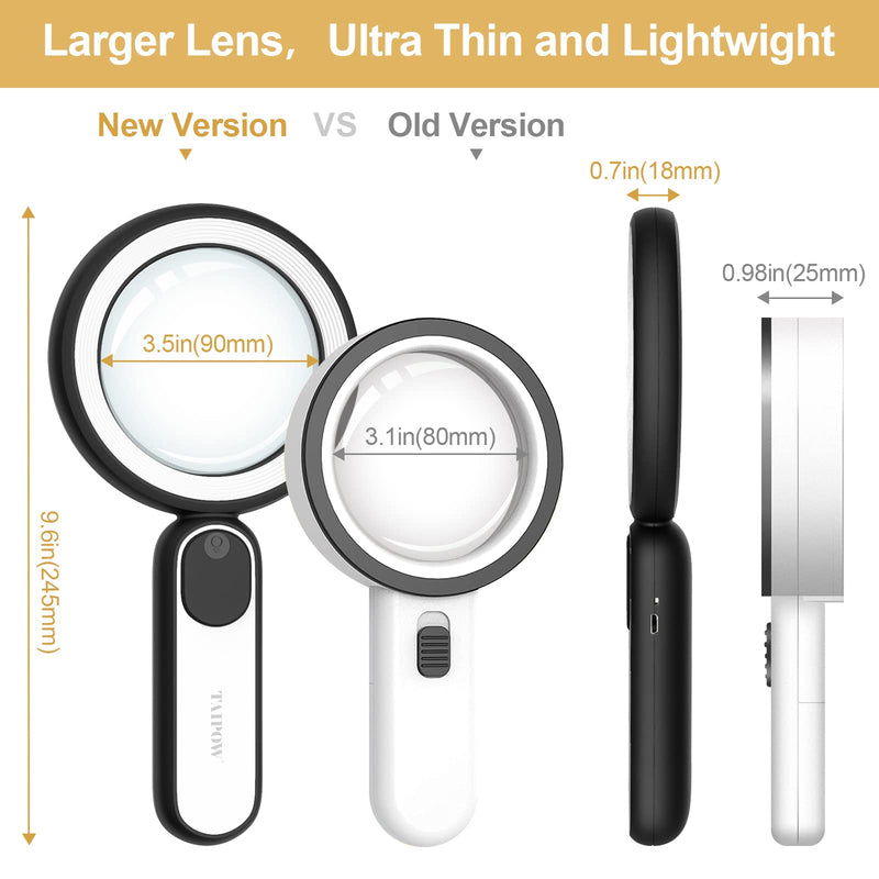 [Australia - AusPower] - Magnifying Glass with Light, Taipow Rechargeable Ultra Bright Handheld Magnifier 21 LEDs 20x Optical Magnifying Elderly Gift for Seniors Reading - Black Black 