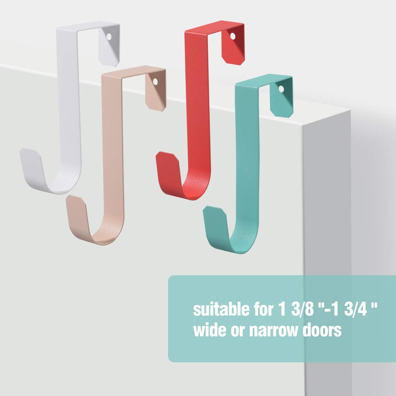 [Australia - AusPower] - 4 Pack Over The Door Hooks, Sturdy Metal Single Over Door Hooks, 4 Colors Door Hooks for Hanging, Towels, Clothes, Bathroom, Hold Up to 7Lbs (White, Orange, Apricot, Mint Green) 