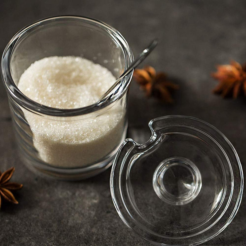 [Australia - AusPower] - Classic Clear Glass Sugar Bowl Set with Lid Serving Spoon Salt Pot Pepper Storage Jar Seasoning Pot Dispenser Container Sugar Box Condiment Spice Racks Holder for Home Kitchen 1 Piece 