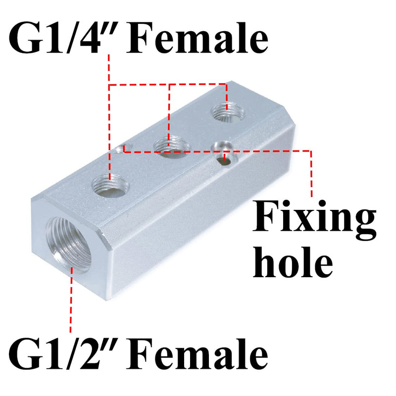 [Australia - AusPower] - Beduan 3 Way 5 Port G1/2" Input Port G1/4" Output Port Aluminum Air Hose Inline Manifold Block Splitter,Pneumatic Air Compressor Manifold Fitting 1 3 Way 5 Ports 