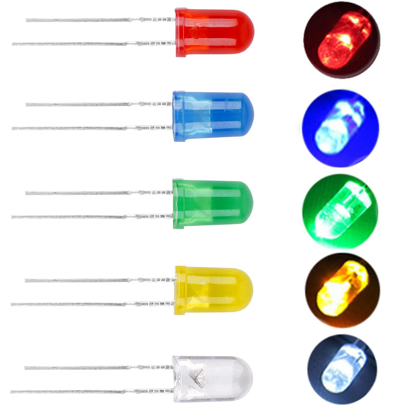[Australia - AusPower] - 200 Pieces LED Diode Lights, 3mm and 5mm LED Lights Emitting Diodes Assortment Set Kit for White Red Blue Green Yellow 200 Count (Pack of 1) 
