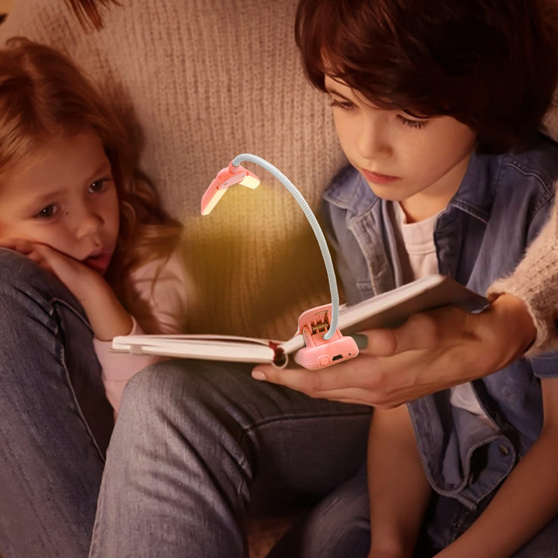 [Australia - AusPower] - Vekkia 14 LED Rechargeable Book-Light for Reading at Night in Bed, Warm/White Reading Light with Clamp, 180° Adjustable Mini Clip on Light, Lightweight Eye Care Book Light Perfect for Readers & Kids Pink 