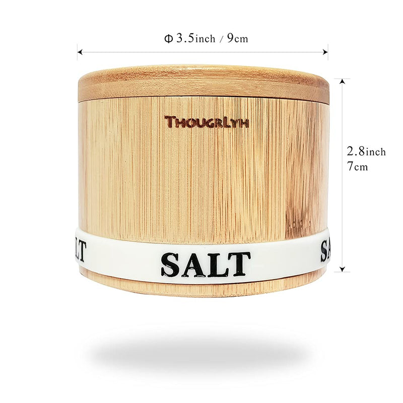 [Australia - AusPower] - ThougrLyh Bamboo Salt Box, Salt Box With Swivel Lid With Magnetic，Salt Cellar With Lid For Storing Salt, Herbs, Spices And Small Items Spice Box，Salt Bowls With Luminous (Salt box and spoon) salt box with spoon 