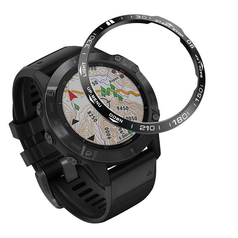 [Australia - AusPower] - Stainless Steel Bezel Ring Compatiable with Garmin Fenix 6/6 Pro Watch, Bezel Ring Adhesive Cover Anti Scratch & Collision Protector for Garmin Fenix 6/6 Pro (Black - Not for 6X/6X Pro) Black-02 6 / 6 Pro 