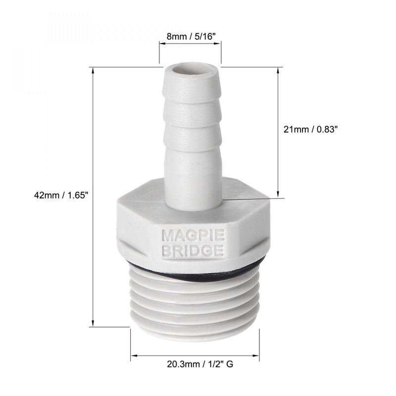 [Australia - AusPower] - uxcell PVC Barb Hose Fitting Connector Adapter 8mm or 5/16" Barbed x G1/2 Male Pipe 6pcs 