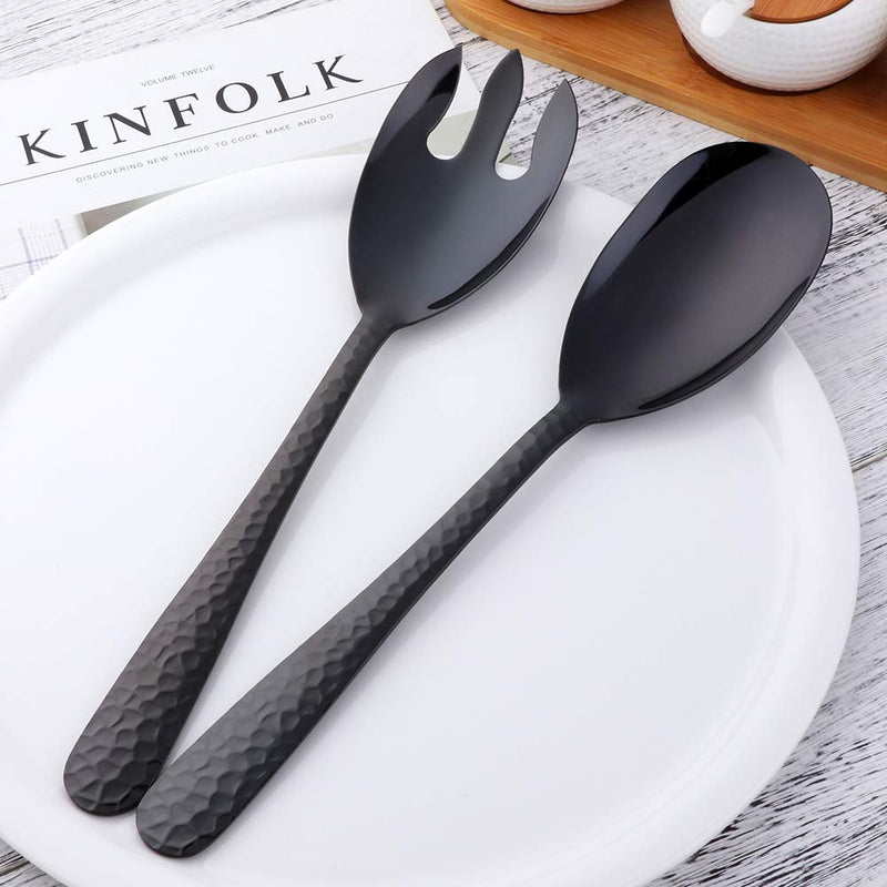 [Australia - AusPower] - Bisda Salad Spoon and Fork Set, 12 Inch Stainless Steel Salad Server, Black Serving Utensils, Dishwasher Safe, Pack of 2 