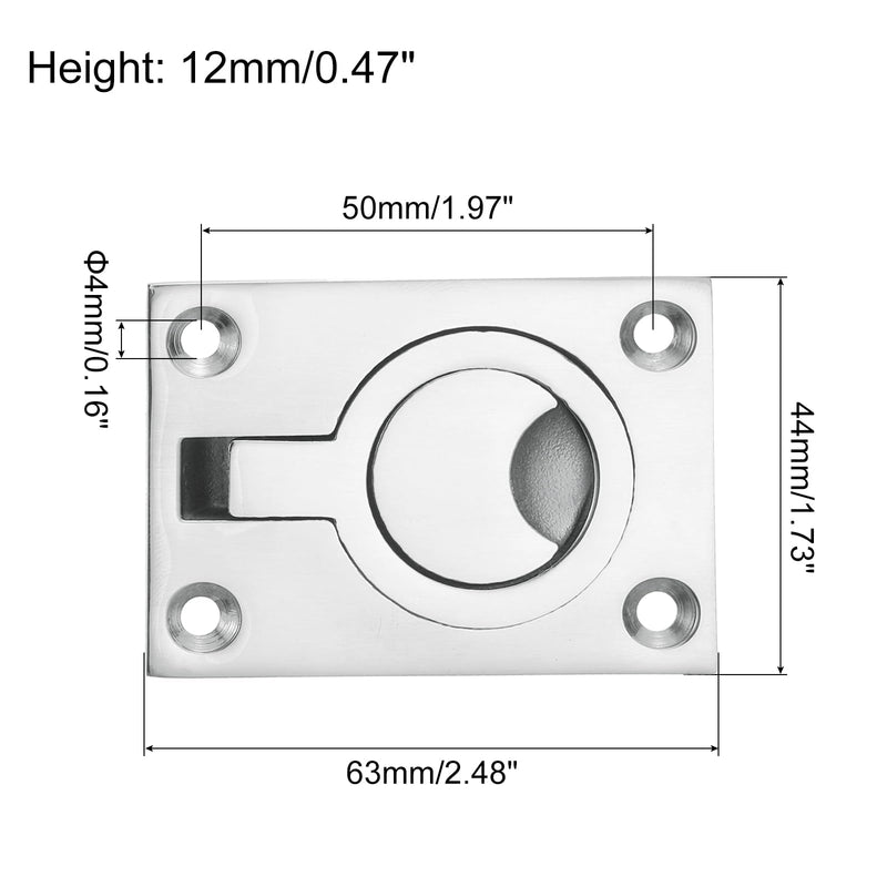 [Australia - AusPower] - uxcell Flush Ring Pull Handle, 1Pcs 63 x 44 mm - 316 Stainless Steel Square Recessed Door Pull with Screw, Hidden Door Latch for Marine Yacht Hatch Furniture 1 