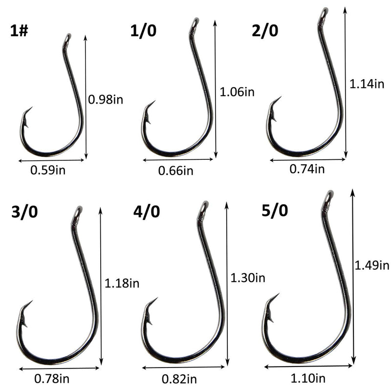 [Australia - AusPower] - Circle Hooks Saltwater Fishing Hooks, 150PCS Fishing Circle Hooks 2X Strong Offset Octopus Catfish Fishing Hooks Assortment High Carbon Steel Bait Fishing Hooks Kit – Size #1 1/0 2/0 3/0 4/0 5/0 