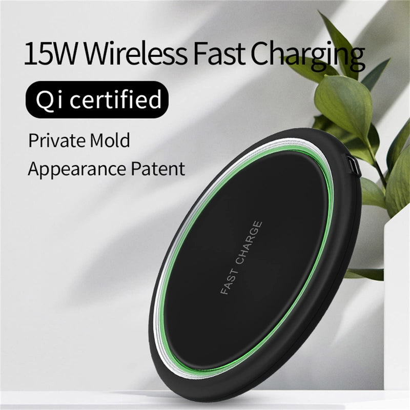 [Australia - AusPower] - 15W Fast Wireless Charger for iPhone 13 13pro 12 Pro Max Mini Magic Samsung Huawei Mobile Phones and TWS Bluetooth headsets Comply with FCC QI RoHS CE Certification (Black) Black 