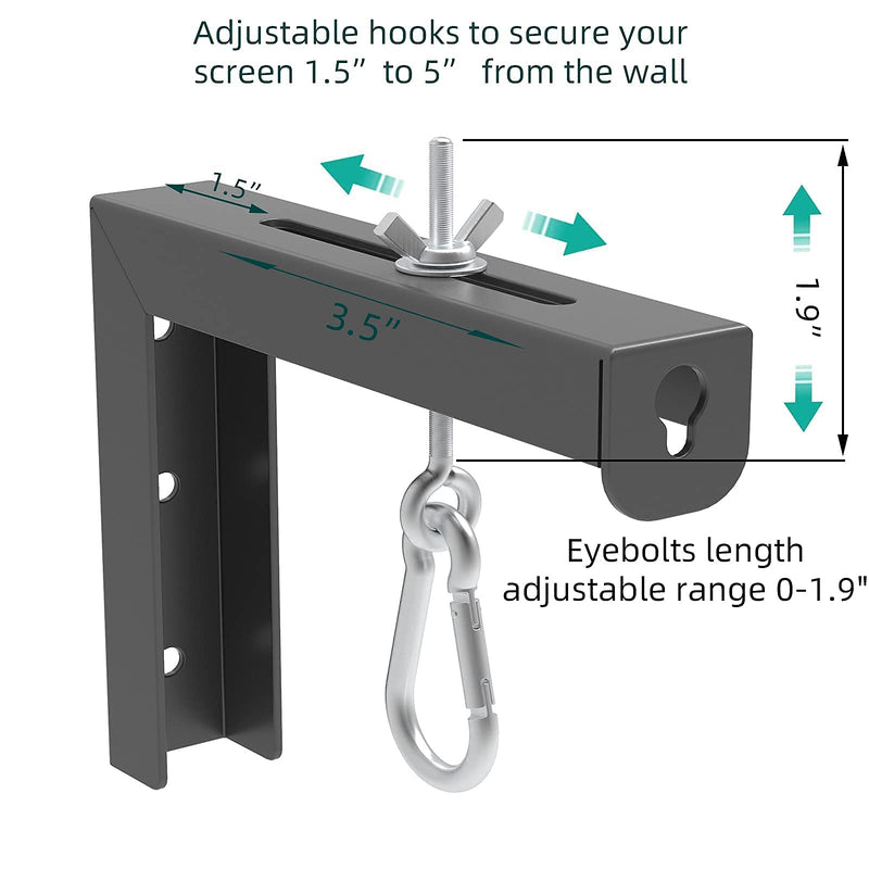 [Australia - AusPower] - Black Universal Projector Screen L-Bracket Wall Hanging Mount 6 inch Adjustable Extension with Hook Manual, for Wall or Ceiling Mount Home Projector and Movie Screens, 80 Lb Capacity Each 