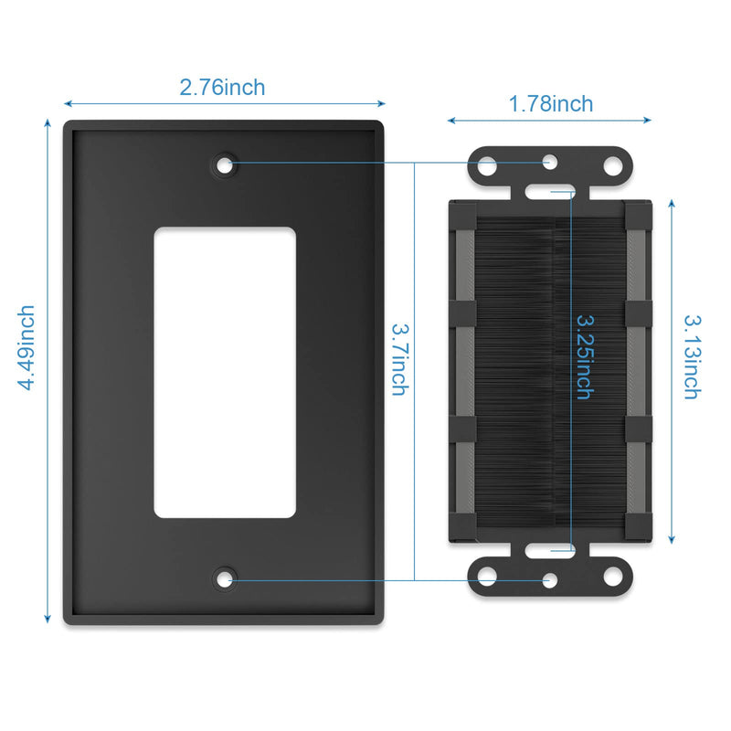 [Australia - AusPower] - Iwillink (6 Pack) Brush Wall Plate with Low Voltage Mounting Bracket, Cable Pass Through Insert for Wires, Single Gang Cable Access Strap, Wall Socket for HDTV, Home Theater Systems - Black 6 Pack 