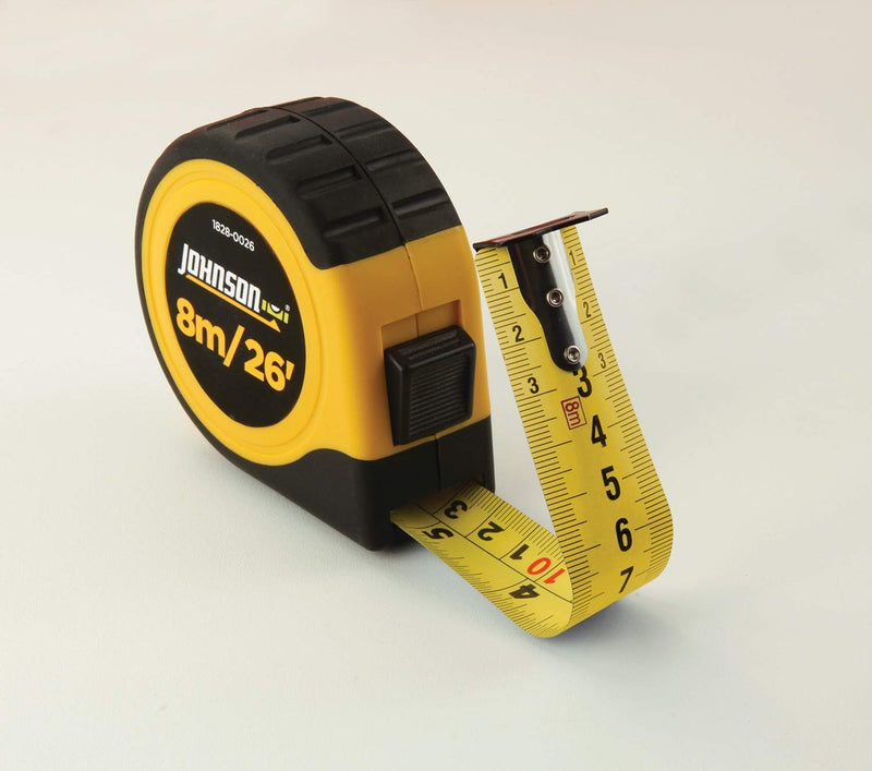[Australia - AusPower] - Johnson Level & Tool 1828-0026 Metric/Inch Power Tape, 8m/26', Black/Yellow, 1 Tape 