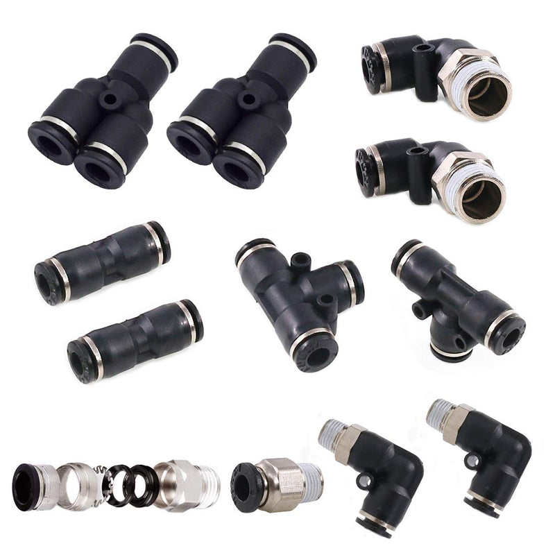 [Australia - AusPower] - Swpeet 12Pcs 6 Style 6mm Push to Connect Tube Fitting Assortment Kit, Including PL-1/4-N1, PL-1/4-N2, PC-1/4-N1, 1/4 inch od, 1/4 inch Od Y Spliter, PUC-1/4 Push to Connect Tube Fitting 