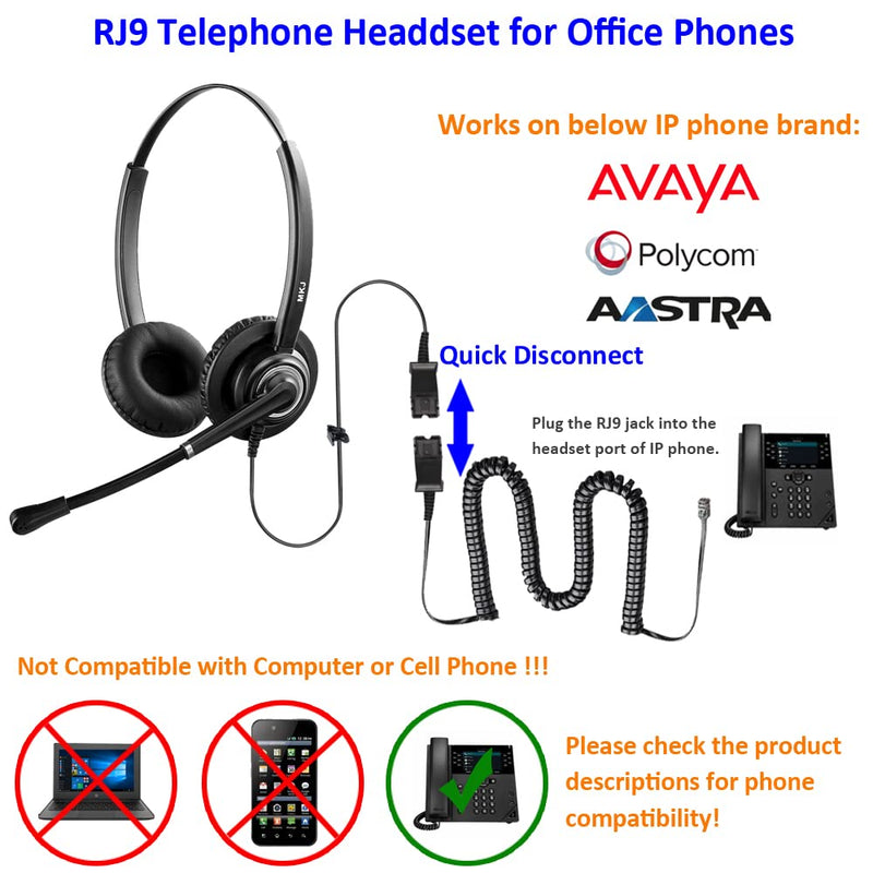 [Australia - AusPower] - RJ9 Phone Headset for Office Landline Phones Call Center Telephone Headset with Noise Cancelling Microphone for Plantronics T10 Avaya 1408 Aastra Fanvil Polycom Nortel Gigaset 3Com etc 