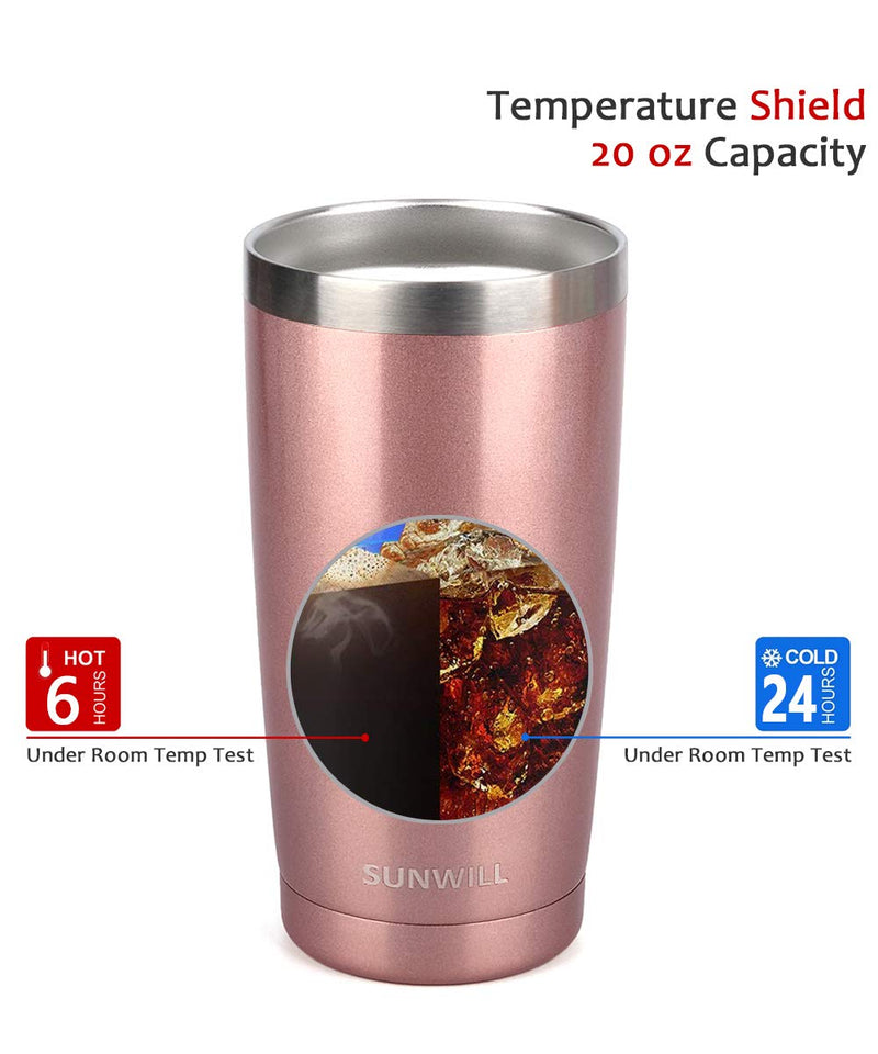 [Australia - AusPower] - SUNWILL 20oz Tumbler with Lid, Stainless Steel Vacuum Insulated Double Wall Travel Tumbler, Durable Insulated Coffee Mug, Rose Gold, Thermal Cup with Splash Proof Sliding Lid 20 oz 1 Pack .Pearlized Rose Gold 