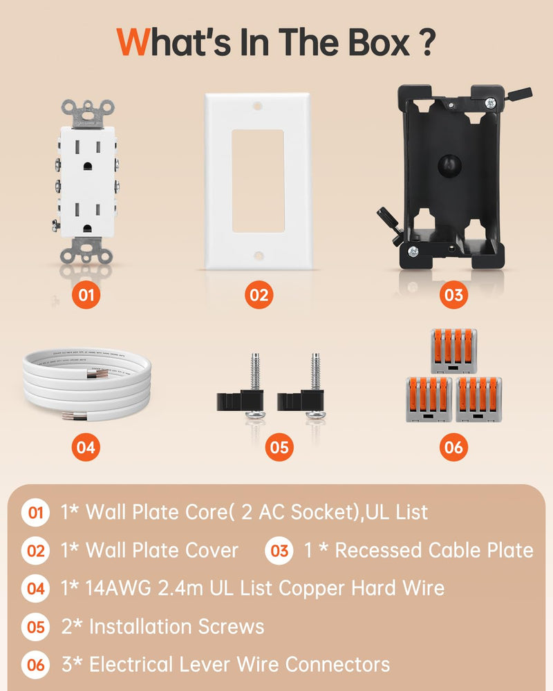 [Australia - AusPower] - ELECPOW In Wall Outlet Relocation Kit, Power Plug Outlet Extender for Relocating Unreachable Power Outlets, In Wall Power Outlet Plate Remodel & Relocation, 2 AC Outlets 