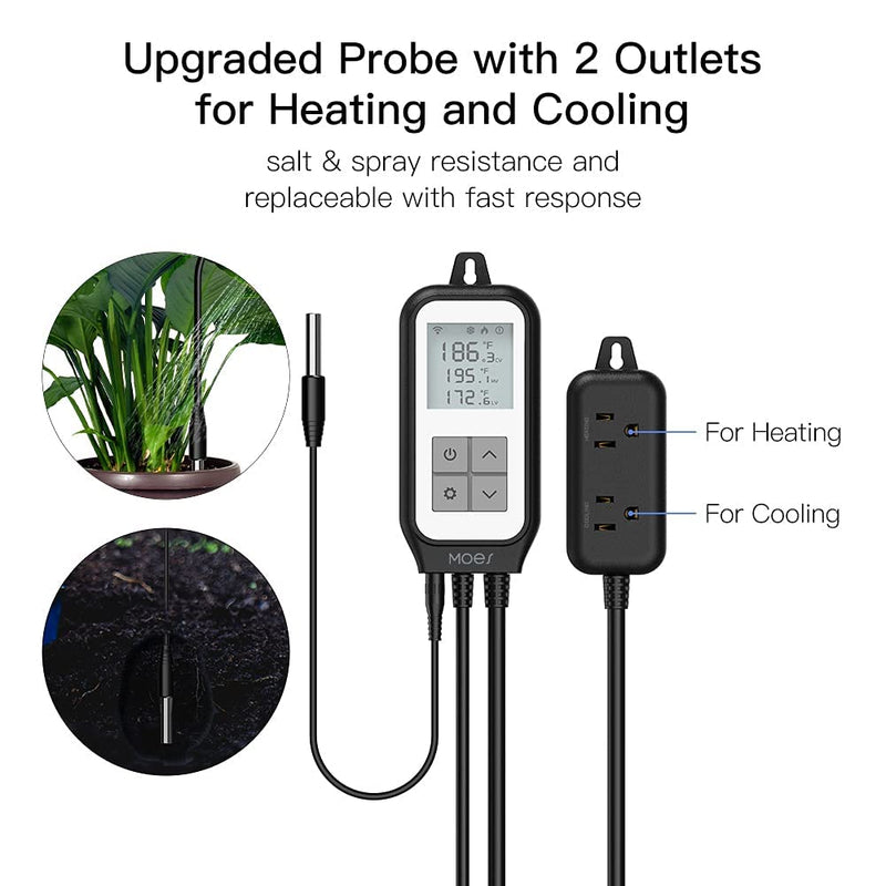 [Australia - AusPower] - MOES Smart WiFi Digital Temperature Controller Thermostat Outlet Heating and Cooling Mode,for Greenhouse,Terrarium Carboy Heater,Smart Life App Remote Control,Work with Alexa and Google Home,Black 