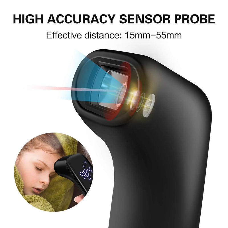 [Australia - AusPower] - Infrared Thermometer for Adults, Hotodeal Digital Touchless Forehead Thermometer for Fever, Baby Thermometer with Fever Indicator,°C/°F Switchable Black 