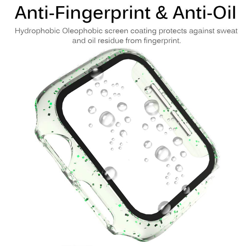 [Australia - AusPower] - Compatible with Apple Watch Series 3 2 1 42mm Case with Screen Protector, Anti-Scratch Glitter Clear PC Hard Cover and Tempered Glass Screen Protector for Apple Watch 42mm Series 3 2 1 Mint Green 42 mm 