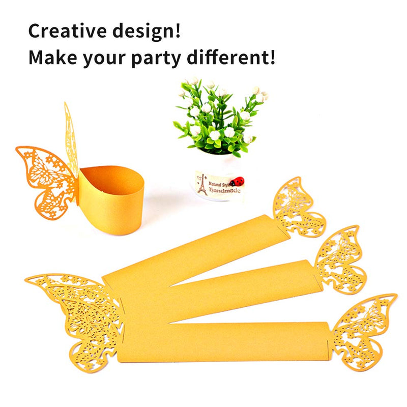 [Australia - AusPower] - Baimeixun 100pcs 3D Butterfly Paper Napkin Rings for Weddings Party Serviette Table Decoration (Gold) Gold 