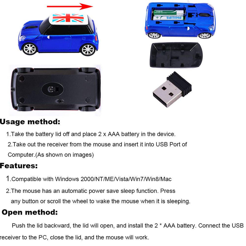 [Australia - AusPower] - Jinfili Cool Style Car Wireless Mouse Ergonomic USB Gaming Mice for Desktop Laptop PC Notebook Blue1 