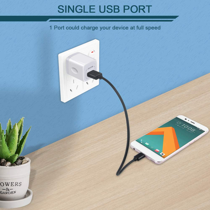 [Australia - AusPower] - AILKIN USB Charger Wall Plug, [5Pack-1Port] Fast Charging Outlet AC Power Adapter Block Cube for iPhone, iPad, Samsung, Camera, Android or Type C Phones & Tablets Charge Multiple USB Hub Station Base White 