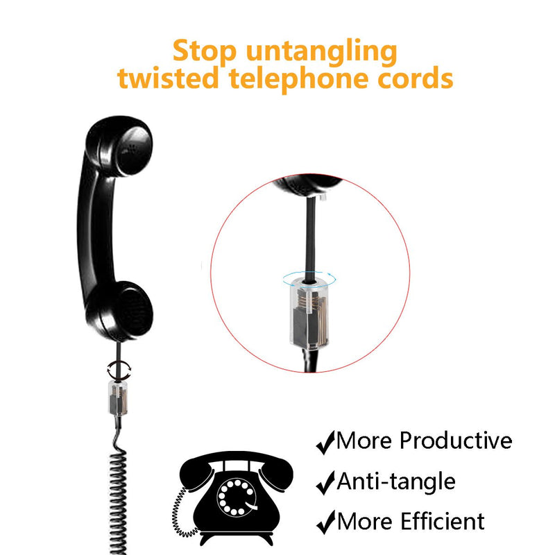 [Australia - AusPower] - Telephone Handset Cord Detanglers,Uvital 2 Pack Landline Handset Cord Cable 10Ft Uncoiled(1.2 Ft Coiled) and 2 Pack Anti-Tangle Telephone Cord Untangler 360 Degree Rotating Swivel Cord(Black) 2Pack Telephone Cord+2Pack Telephone Cord Detangler 