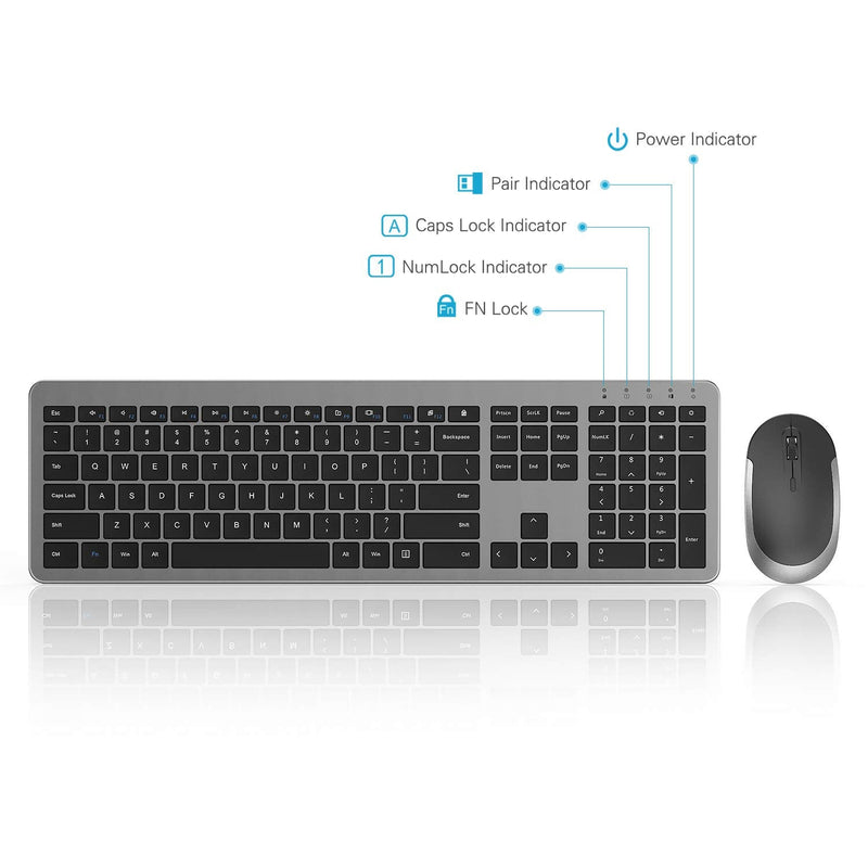 [Australia - AusPower] - Wireless Keyboard and Mouse Combo - Full Size Slim Thin Wireless Keyboard Mouse with Numeric Keypad 2.4G Stable Connection Adjustable DPI (Grey & Black) Wireless keyboard mouse black & grey 