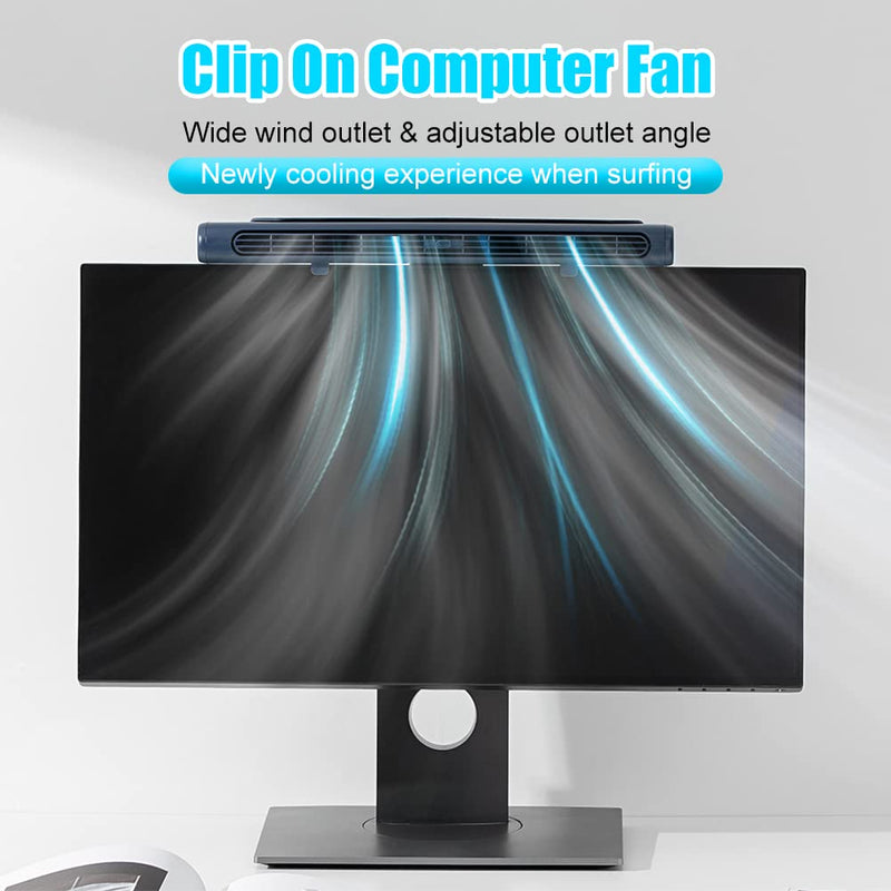 [Australia - AusPower] - NORMIA RITA Clip On Computer Fan, Bladeless Monitor Clip On Fan Personal Cooling Fan for Office, Quiet USB Desk Fan Small Tower Fan for Desk, Suitable for Flat and Curved Monitor, Laptop Navy 
