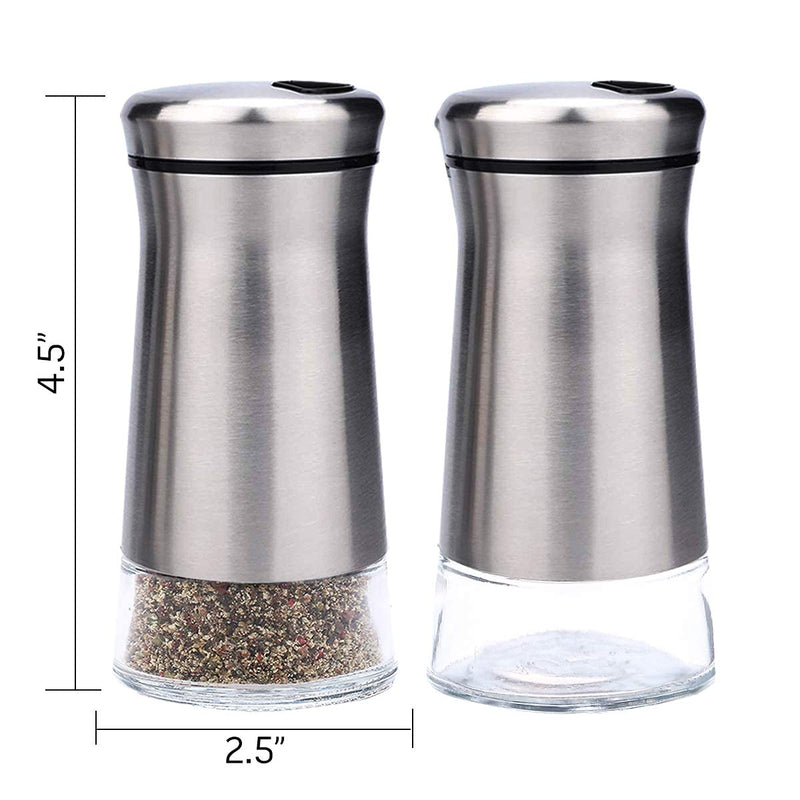 [Australia - AusPower] - bonris Stainless Steel Salt and Pepper Shakers Set Stainless Steel with Glass Bottom Salt and Pepper Shakers with Adjustable Pour Holes 1 Stainless Steel Double 