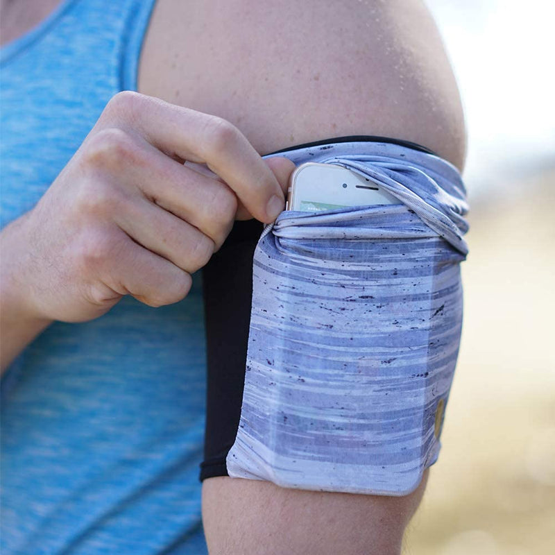 [Australia - AusPower] - JourneyOut Cell Phone Armband for Runners. Phone Holder Arm Sleeve for Working Out & Exercise. Fits iPhone x xs max xr 8 7 6, Pixel 1 2 2XL 3 3XL, Samsung Galaxy S8 S9 S10 - Gray Brush/Black, MD Medium 